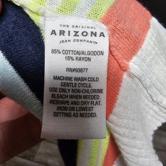 Arizona Jeans Y2k Cropped Roll Tab Sleeve Striped Cardigans Coral Green White - Picture 8 of 12